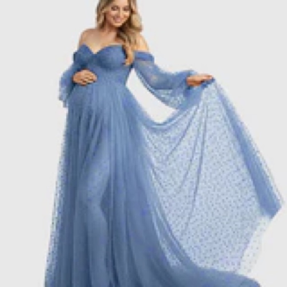 Bumpbabe Elegant Light Blue Tulle Maternity Maxi Dress - Photo shoot